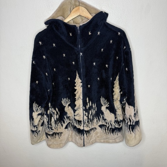 Country Woods Full Zip Fleece Jacket Womens Small Moose Outdoor Cabincore 90s - Picture 1 of 14